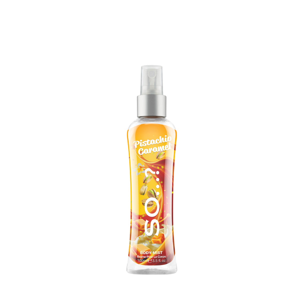 SO...?Pistachio Caramel body mist er ekki prófað á dýrum, vegan og í endurnýjanlegum umbúðum